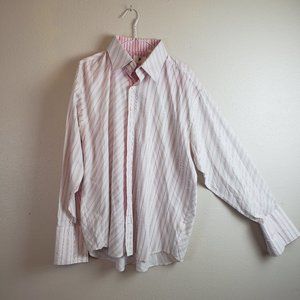 Bare Fox Men's Dress Shirt Platinum Cotton Clothing XL Striped White Red Pink